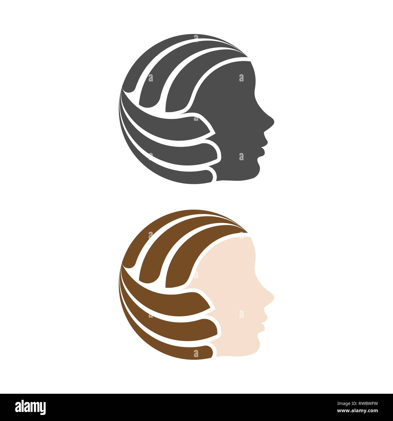 Due donna capo sagome con simbolo di pallavolo Illustrazione Vettoriale