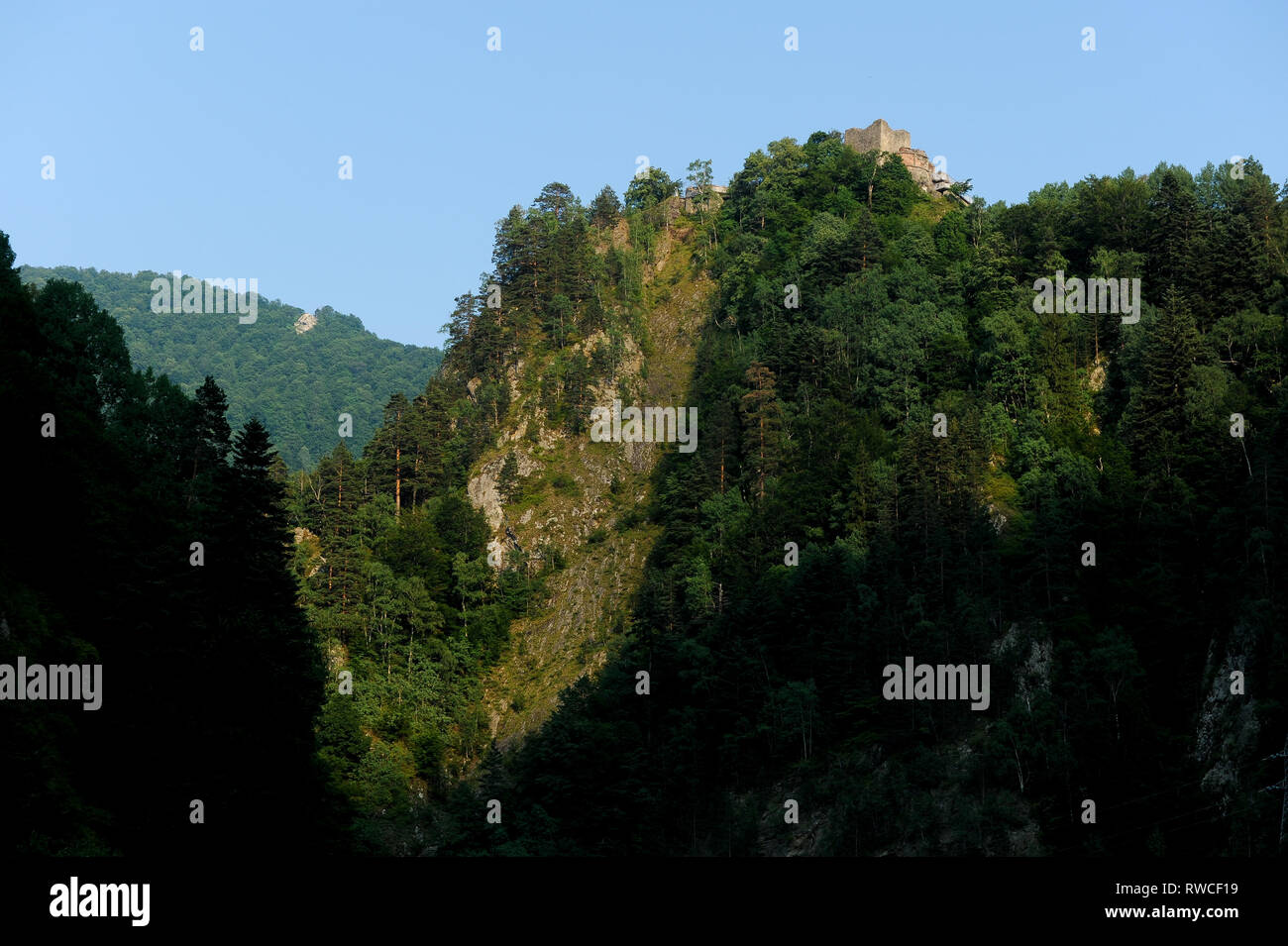 Cetatea gotico Poenari Poenari (castello) in Poenari, Romania. Il 18 luglio 2009, costruita nel XIII secolo e ricostruita nel XV secolo da Vlad l'Impalatore voivo Foto Stock