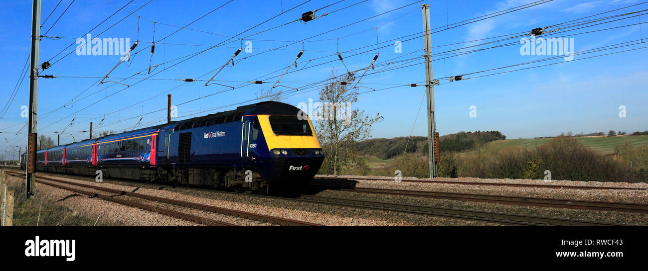 43190 prima di Great Western treni, East Coast Main Line Railway, Peterborough, CAMBRIDGESHIRE, England, Regno Unito Foto Stock