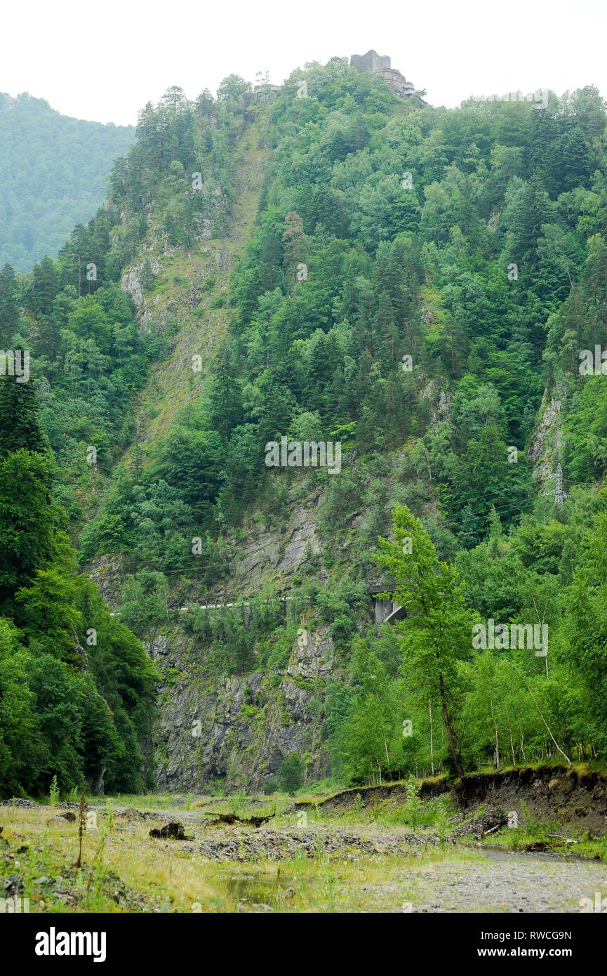 Cetatea gotico Poenari Poenari (castello) in Poenari, Romania. 19 luglio 2009, costruita nel XIII secolo e ricostruita nel XV secolo da Vlad l'Impalatore voivo Foto Stock