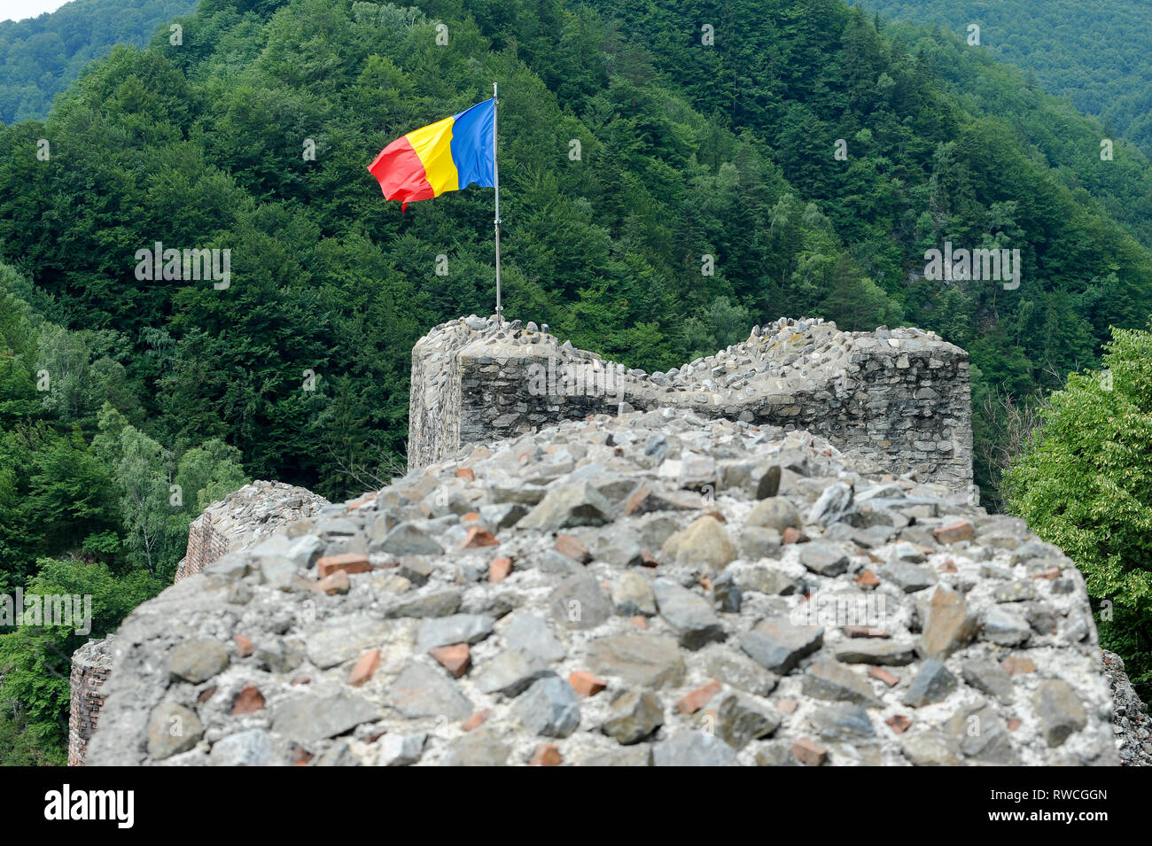 Cetatea gotico Poenari Poenari (castello) in Poenari, Romania. 19 luglio 2009, costruita nel XIII secolo e ricostruita nel XV secolo da Vlad l'Impalatore voivo Foto Stock