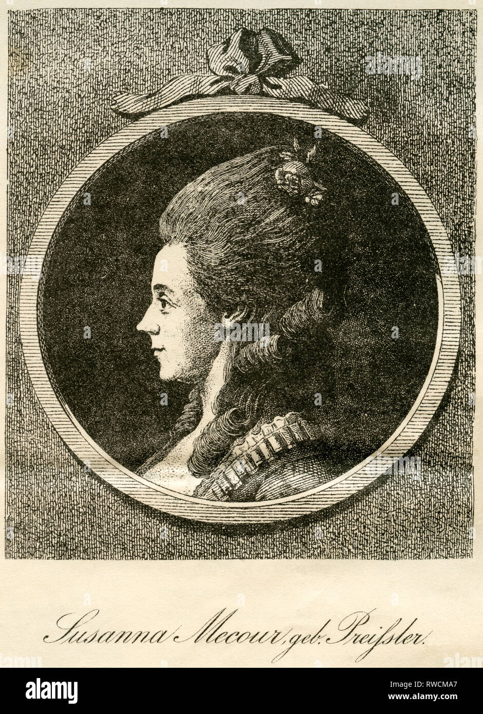 Germania, Amburgo, Susanna Mecour, nato come Preisler, attrice tedesca in Lessings ' Minna von Barnhelm', Franziska, testo originale: "usanna Mecour, dopo Rosenberg, inciso da D. Berger, 1782. Illustrazione dalla pubblicazione commemorativa per la costruzione del monumento Lessing, su 08.09.1881., Additional-Rights-Clearance-Info-Not-Available Foto Stock