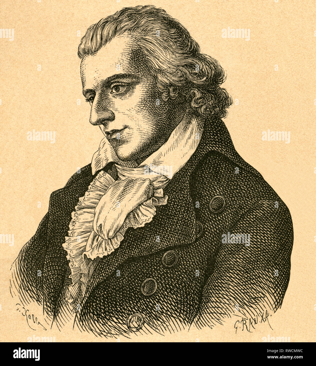 Germania, Baden-Württemberg, Marbach, Friedrich Schiller, poeta tedesco, illustrazione da: 'Si raffreddatori Sämmtliche Werke, mit Einleitung von Karl Goedeke, Verlag der J.G. Cotta'schen Buchhandlung, Stuttgart, 1883 (Schillers lavora insieme con introduzione di Karl Goedeke, pubblicato da J. G. Cotta'schen bookshop, Stuttgart, 1883., Additional-Rights-Clearance-Info-Not-Available Foto Stock