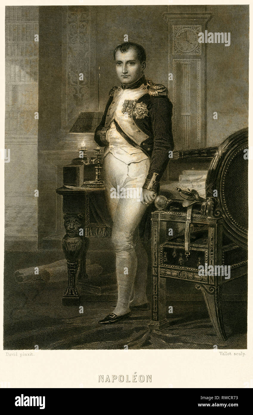 Napoleone Bonaparte, statista francese e l'imperatore, incisione di acciaio attorno a 1850th, artista del diritto d'autore non deve essere cancellata Foto Stock
