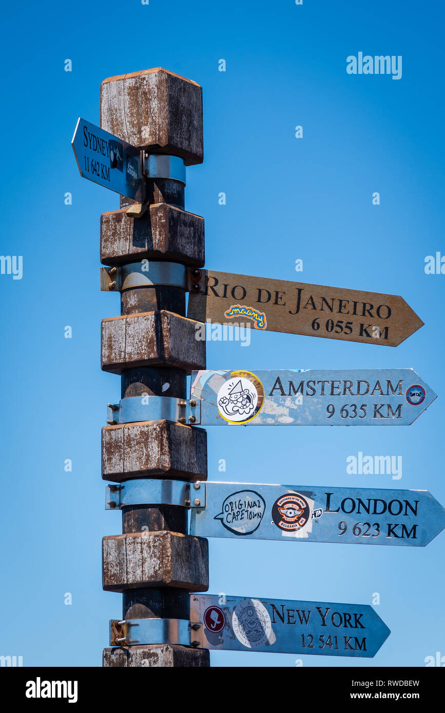 Sign in cima alla montagna al Capo di Buona Speranza, Sud Africa Foto Stock