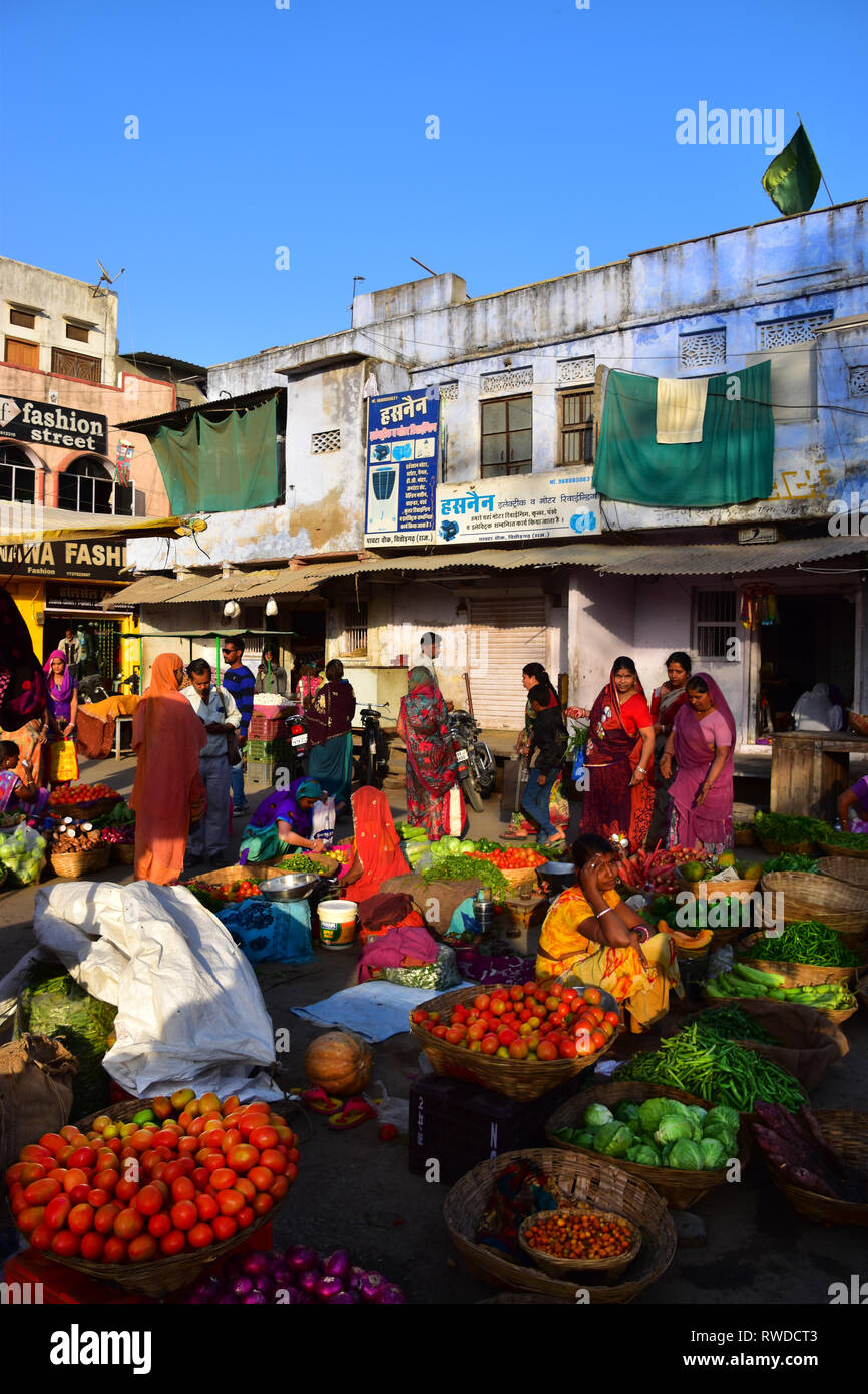 Scene di mercato, Chittorgarh, Rajasthan, India Foto Stock