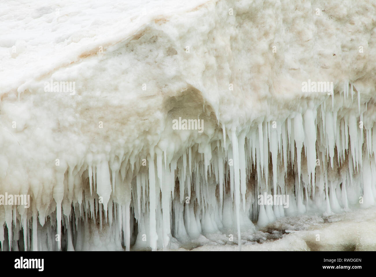 Spiaggia di Bradford formazioni di ghiaccio, Milwaukee, WI, Febbraio 2019 Foto Stock