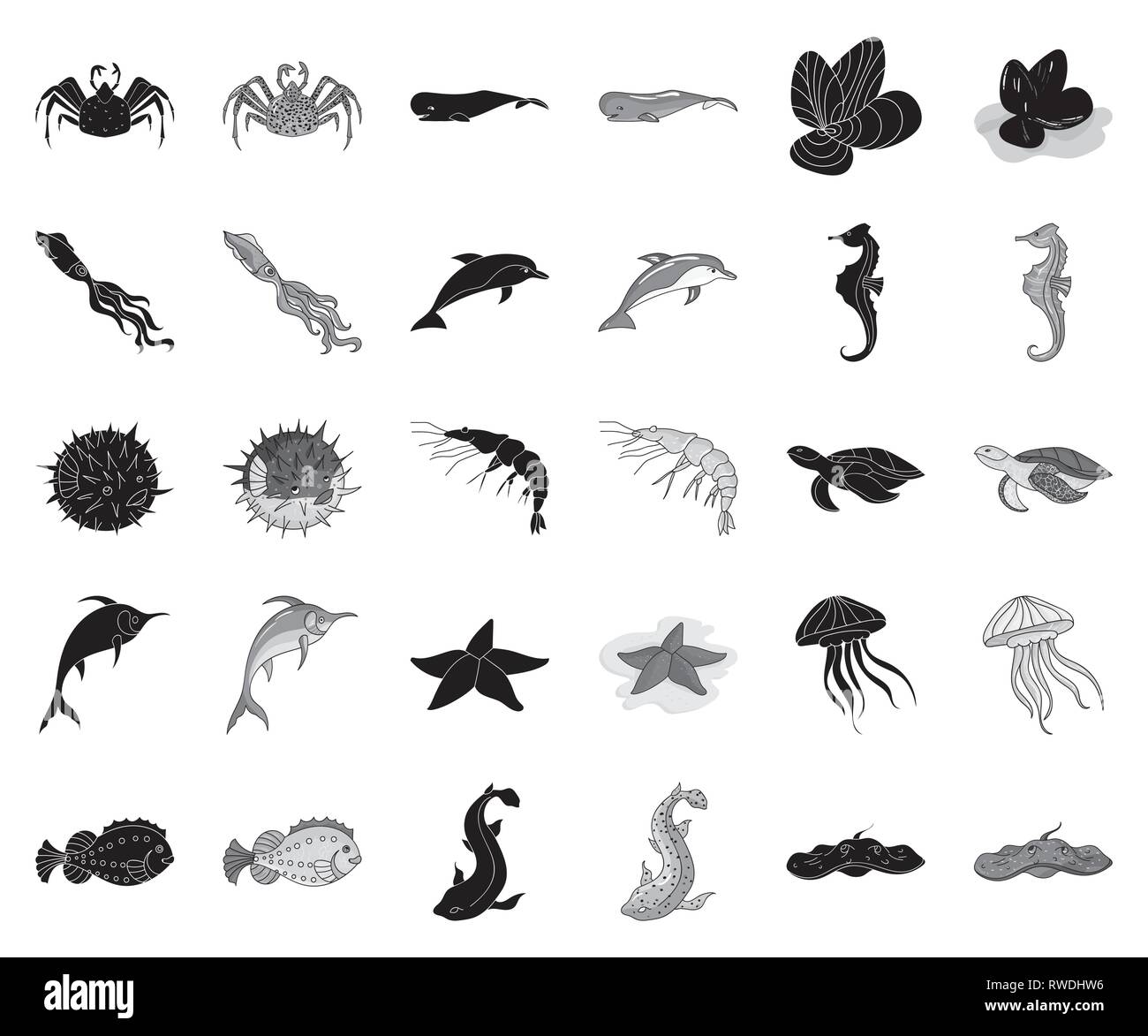 Angelo,animale,animali,l'arte,Black,monocromatico, gattucci,raccolta,crab,profondità,design,dolphin,pesce,icona,immagine,isolato,jelly,Re,logo,mammifero,marine,marlin,cozze,ocean,porcupine,mare,frutti di mare,cavalluccio,seastar,impostare,crostacei,gamberetti,segno,specie,spermatozoi,calamari,stingray,il simbolo,turtle,sott'acqua,vettore,web,balena vettori vettore , Illustrazione Vettoriale