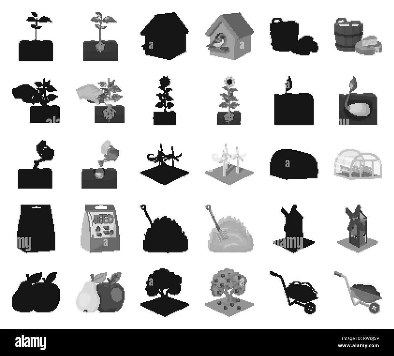 Apple,l'orzo,bird,birdhouse,Black,monocromatico, benna,costruzione,TAPPETO,raccolta,l'ecologia,l'energia,agriturismo,fertilizzante,farina,cibo,forche,frutta,giardino,grano,serra,harvest,fieno,Casa,sbuccia,icona,immagine,l'iscrizione,foglie,logo,mill,l'olio,imballaggio,carta,pera,piante,root,forbici,semi,impostare,terreno,paglia,struttura,girasole,tree,vettore vegetale,,l'acqua,web,frumento,carriola vettori vettore , Illustrazione Vettoriale