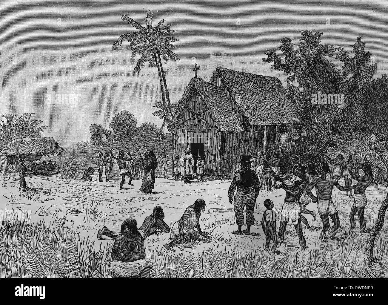 Ecuador. Archidona. Yumbo Wedding.Viaggio al fiume del Amazon e le gamme della montagna, da C. Wiener. Incisione, XIX c. Foto Stock