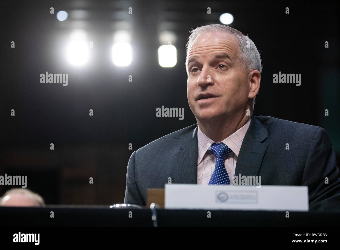 Direttore della National Geospatial-Intelligence Agency Robert Cardillo testimonia durante un Senato Intelligence audizione del Comitato sulle minacce a livello mondiale sul colle del Campidoglio di Washington il 29 gennaio 2019. Foto Stock