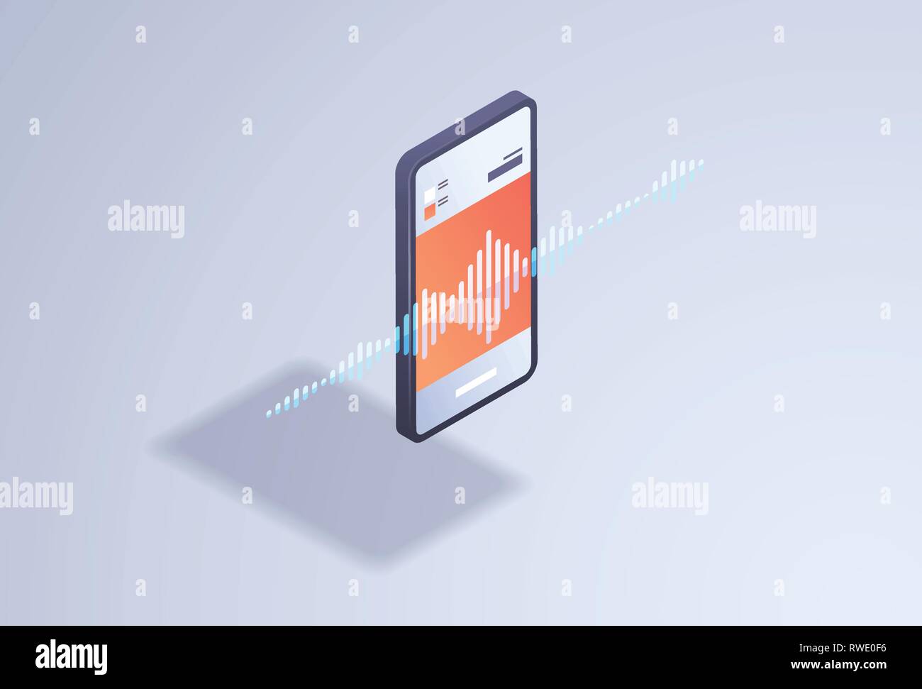 Smart intelligenza artificiale di registrazione di messaggi vocali assistente di altoparlanti riproducono suoni online interfaccia app 3D isometrica lo schermo dello smartphone flat Illustrazione Vettoriale