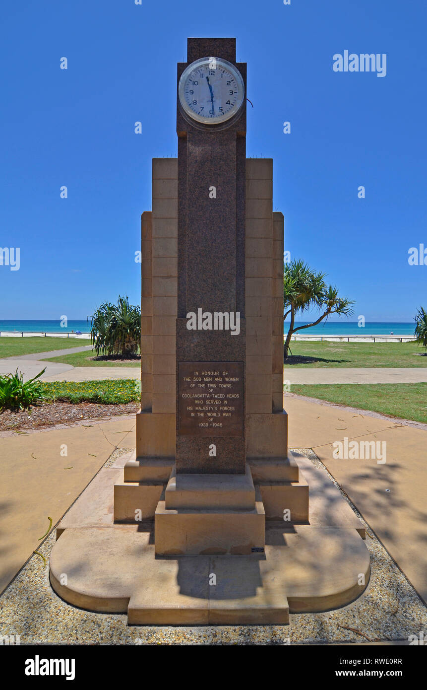 Coolangatta e tweed capi guerra mondiale due memorial clock Foto Stock