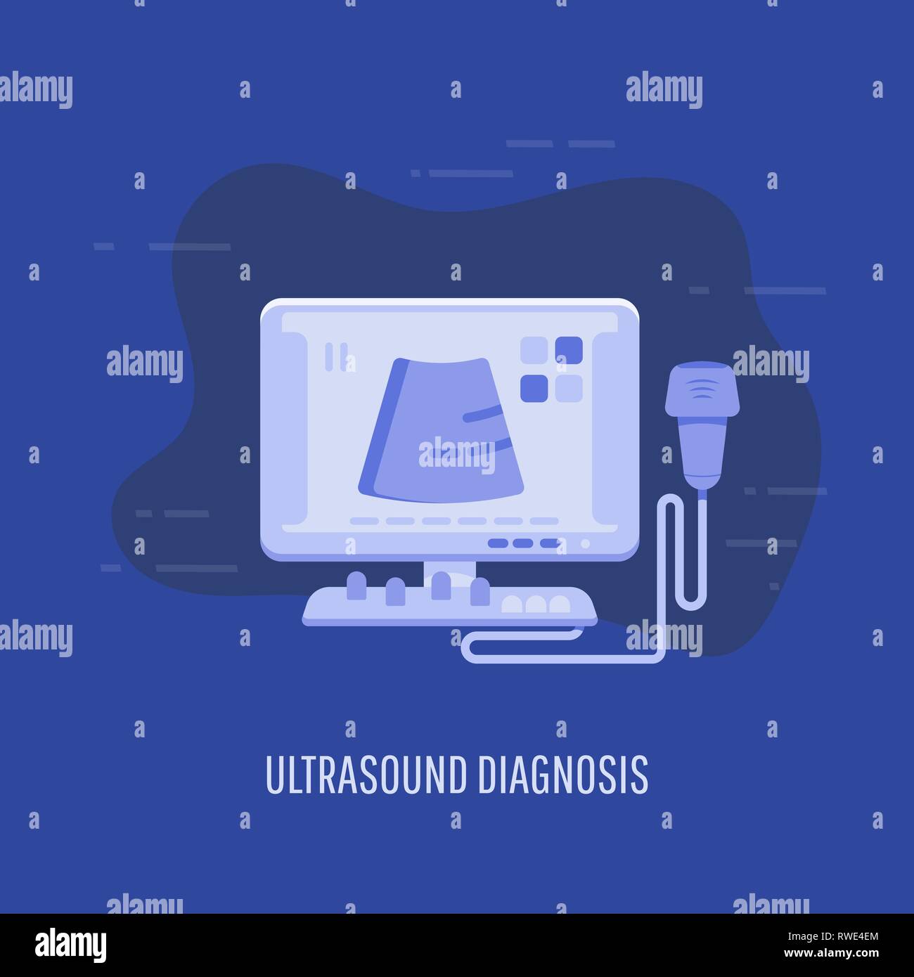 La ricerca medica, ginecologia clinica diagnostica ad ultrasuoni, macchina ad ultrasuoni, logo design Illustrazione Vettoriale