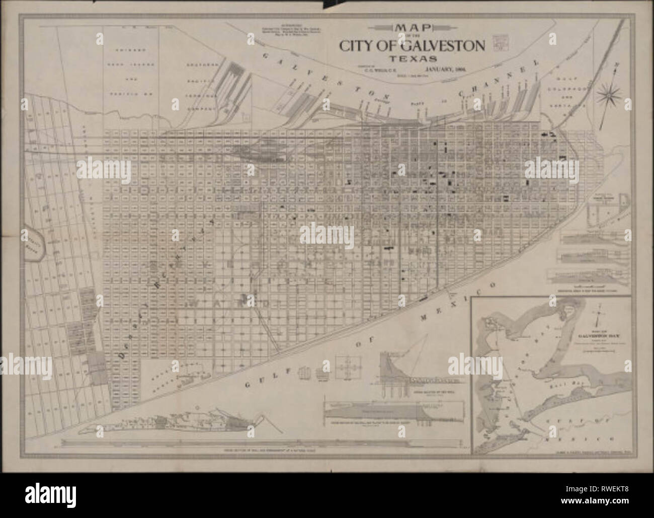 Mappa della città di Galveston (circa 1904) Foto Stock