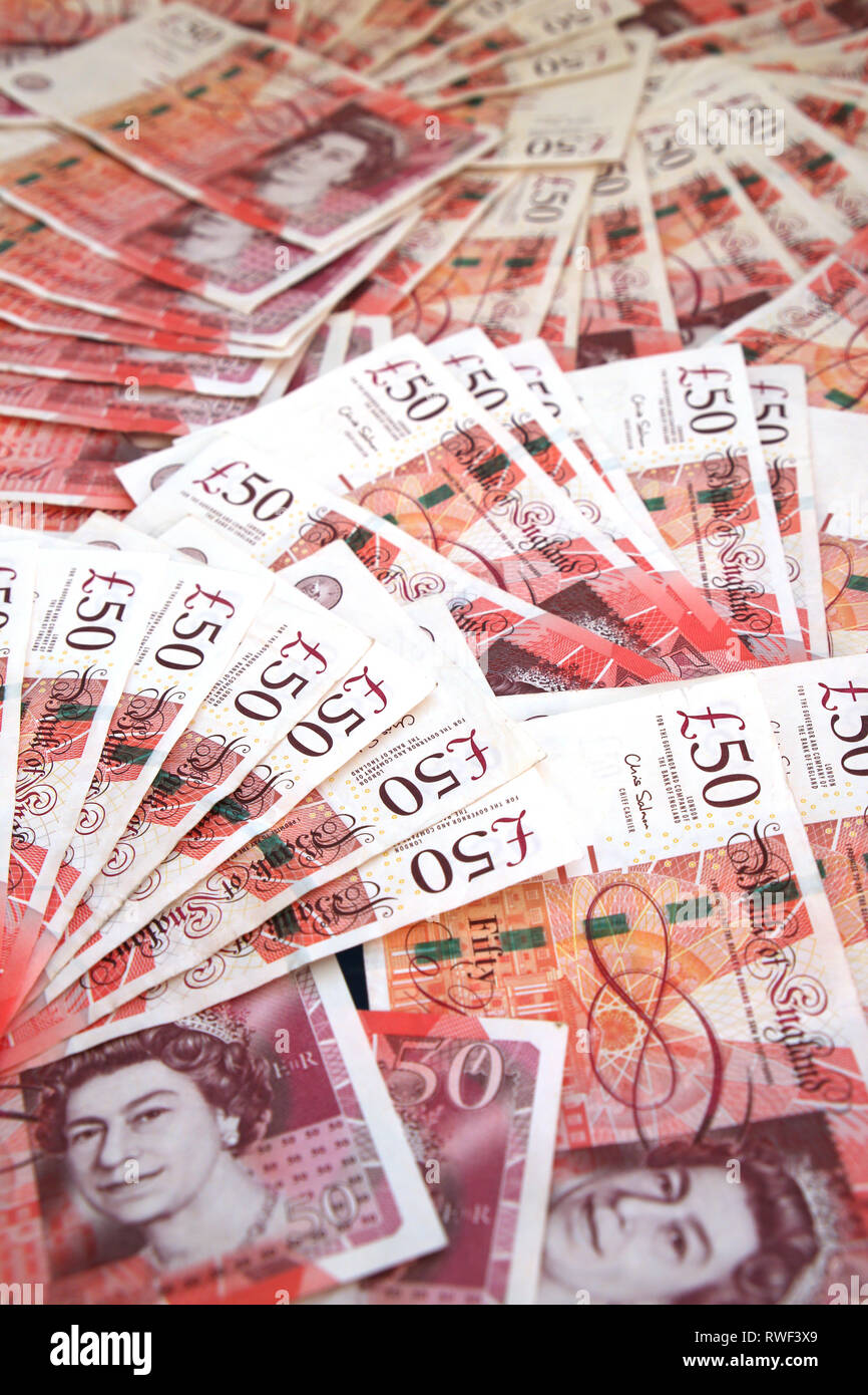 Gran Bretagna denaro £50 - cinquanta sterline note sparse. Foto Stock