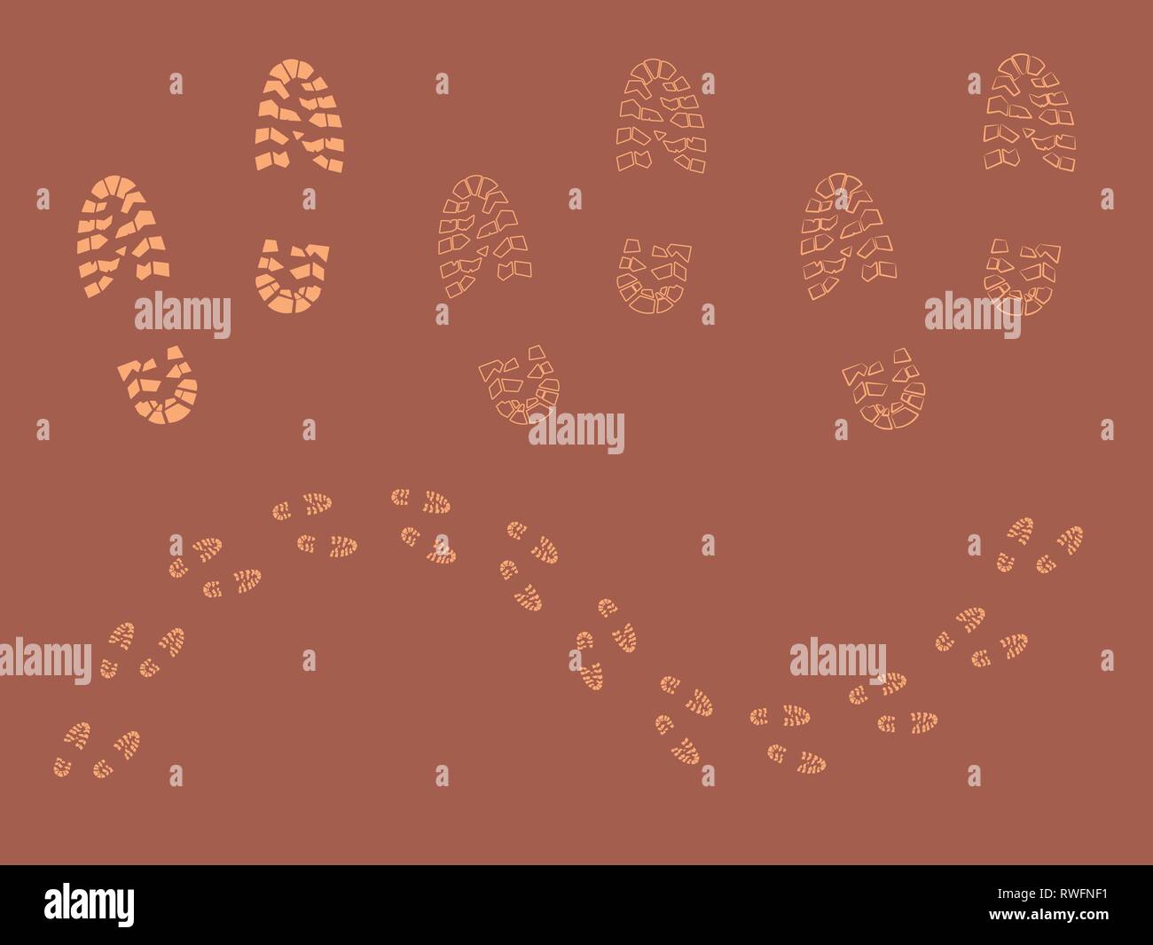 Footprints calzature colorate e silhouette Illustrazione Vettoriale