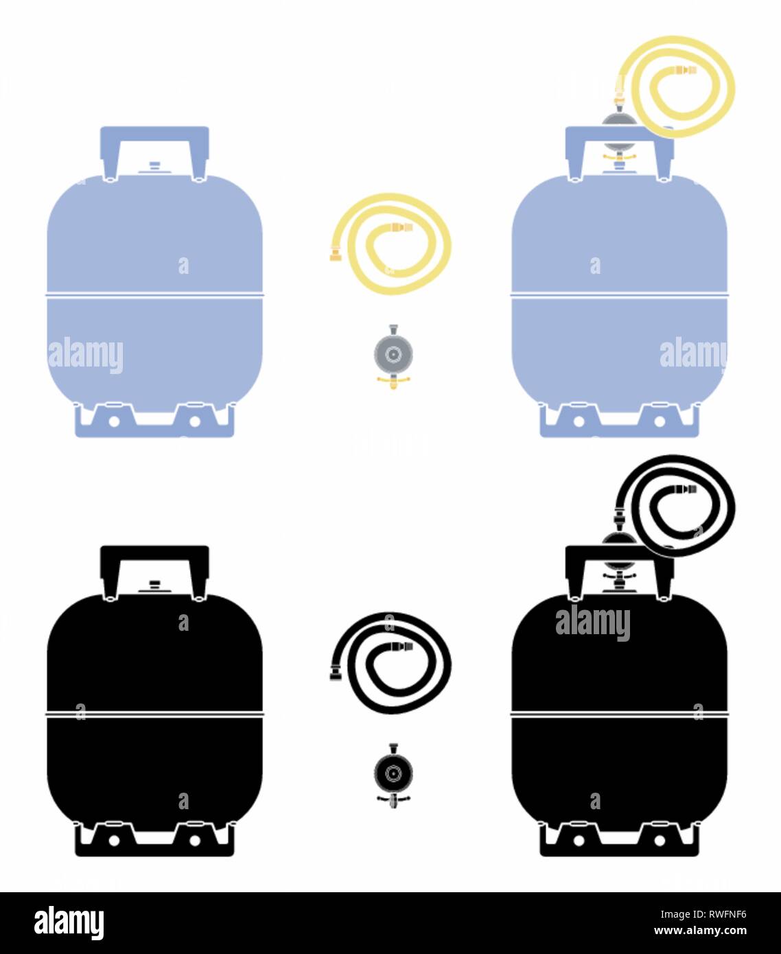 Bombola di gas. Senza contorno e riempimento nero. Illustrazione Vettoriale