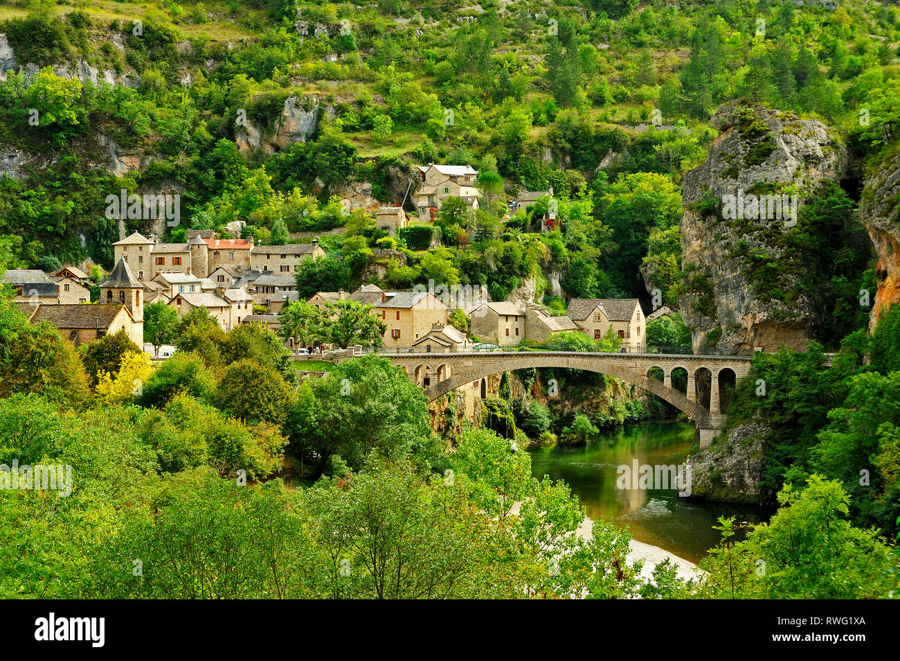 Saint-Chely du Tarn, Gole del Tarn, Francia Foto Stock