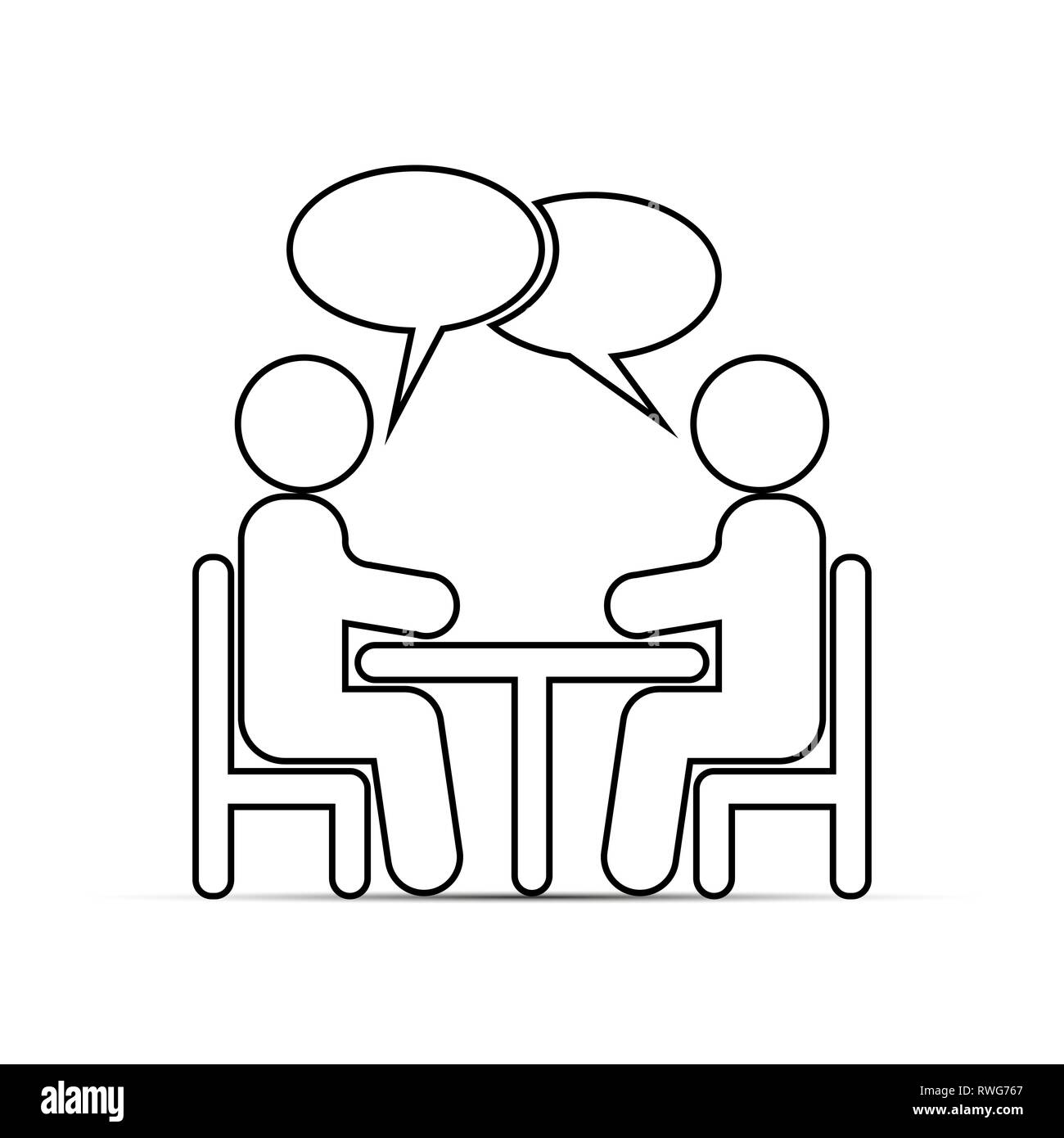 Due persone sedute a un tavolo e di parlare. Schizzo. Illustrazione Vettoriale