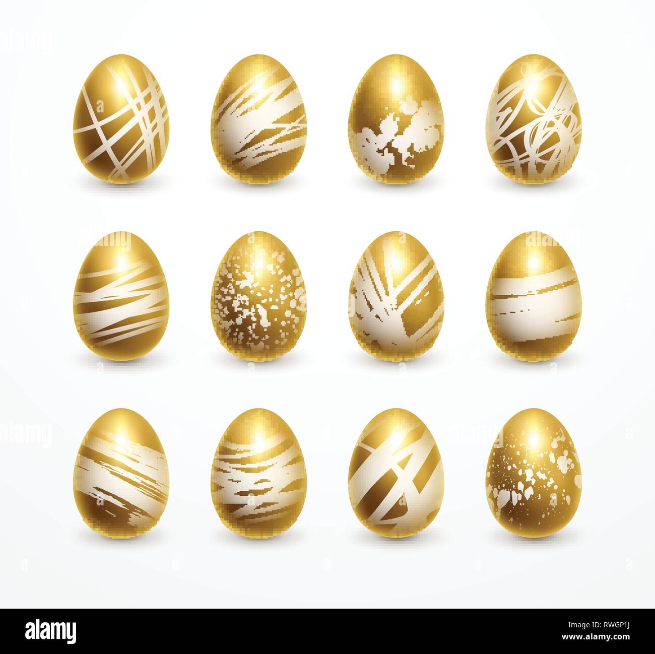 Felice Pasqua realistico golden shine uova decorate set. Illustrazione vettoriale EPS10 Illustrazione Vettoriale