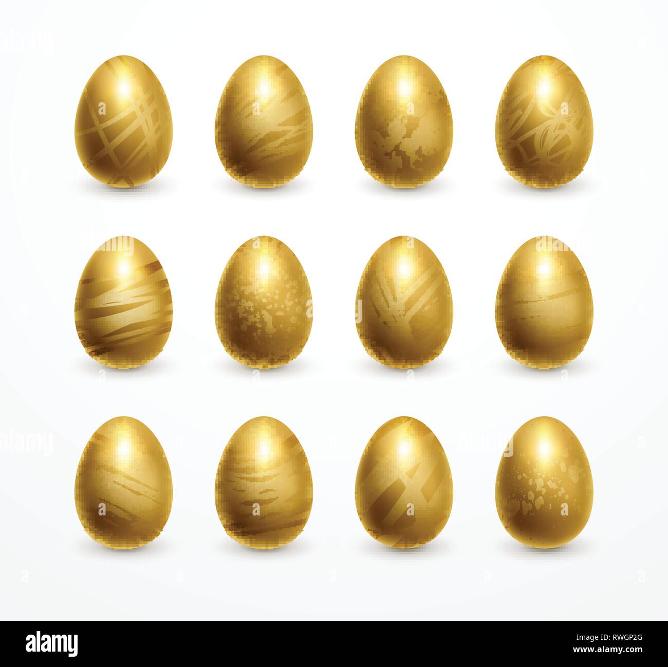 Felice Pasqua realistico golden shine uova decorate set. Illustrazione vettoriale EPS10 Illustrazione Vettoriale