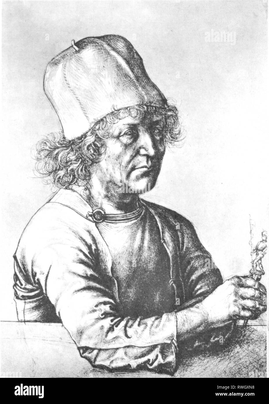 Dürer Albrecht, il sambuco, circa 1427 - 1502, orafo tedesco, a mezza lunghezza e disegno di Albert Dürer il giovane, 1490, artista del diritto d'autore non deve essere cancellata Foto Stock