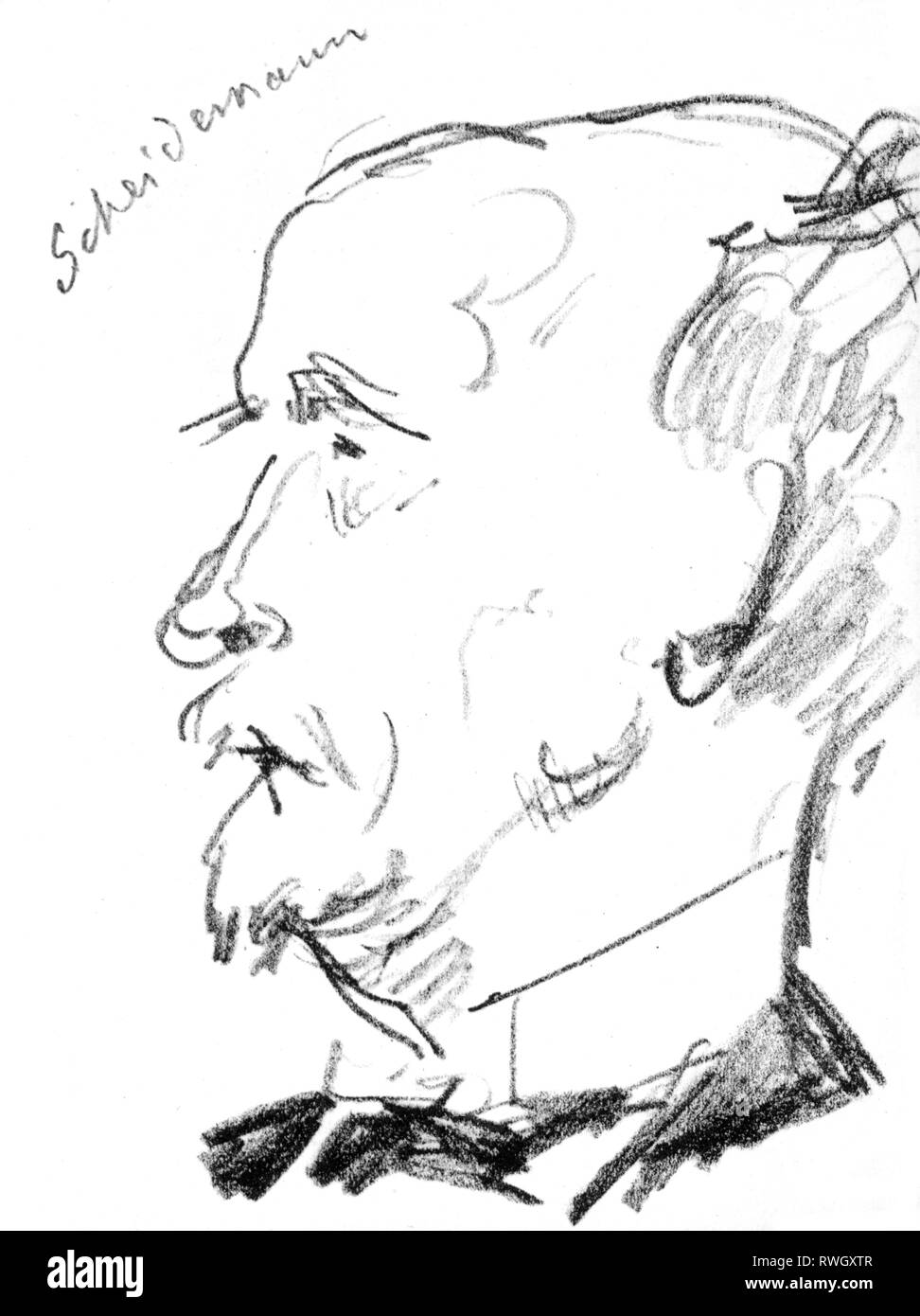 Scheidemann Philipp, 26.7.1865 - 29.11.1939, uomo politico tedesco (SPD), ritratto, disegno da Emil Orlik, circa 1920, Additional-Rights-Clearance-Info-Not-Available Foto Stock
