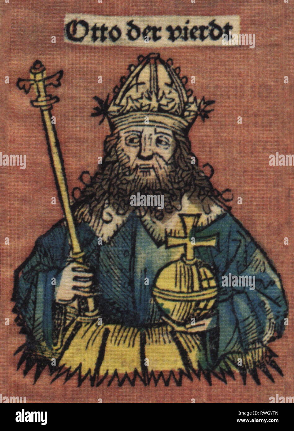 Ottone IV, circa 1176 - 19.5.1218, Sacro Romano Imperatore 11.11.1208 - 19.5.1218, mezza lunghezza, xilografia di Michael Wolgemut o William Pleydenwurff alla cronaca di Hartmann Schedel, Norimberga, 1493, artista del diritto d'autore non deve essere cancellata Foto Stock