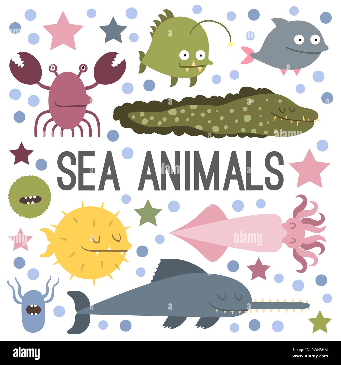 Vettore. Set di Sea life animali. Uno stile piatto Illustrazione Vettoriale