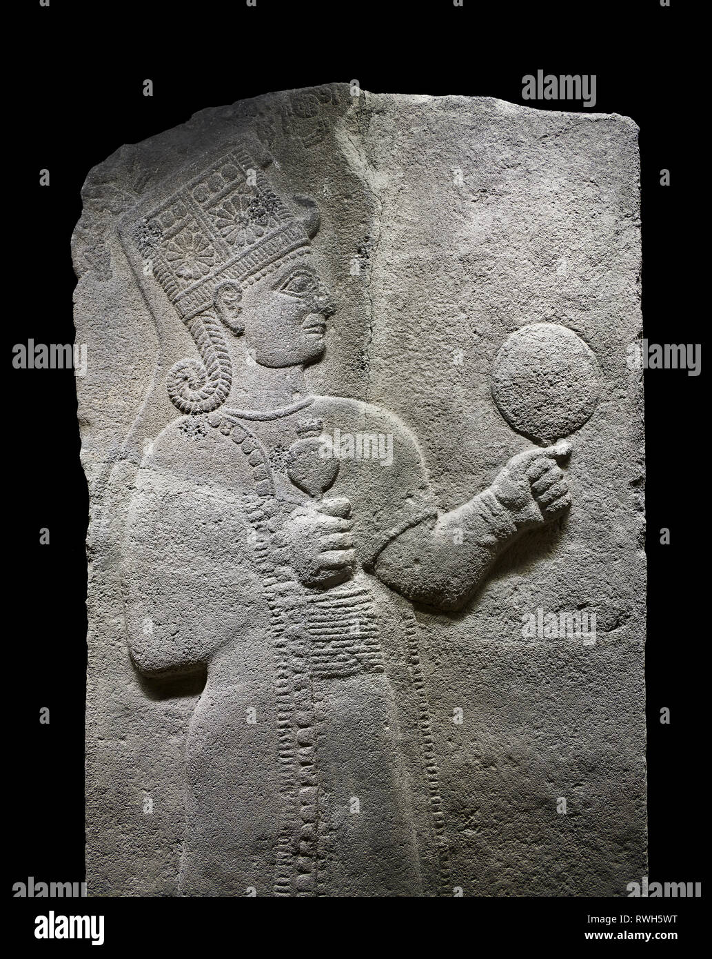 Hittita scolpita in rilievo orthostat pannello di pietra della parete lunga basalto, Karkamıs, (Kargamıs), Karkemish (Karkemish), 900 - 700 A.C. Civiltà anatolica Foto Stock