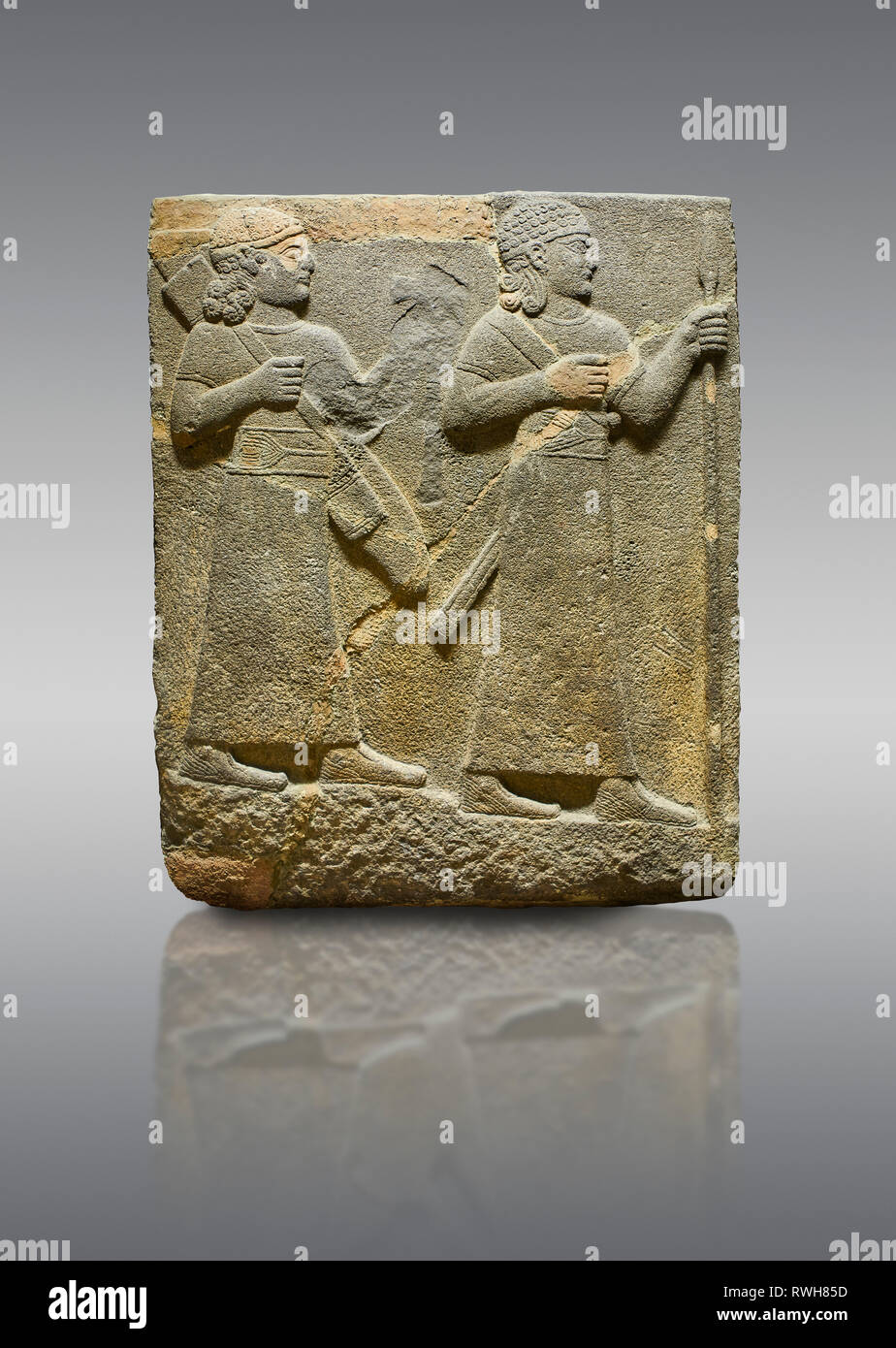 Foto & Immagine dell'Hittita scolpita in rilievo orthostat pannello di pietra del Royal contrafforte. Basalto, Karkamıs, (Kargamıs), Karkemish (Karkemish), 900-700 B C. Foto Stock