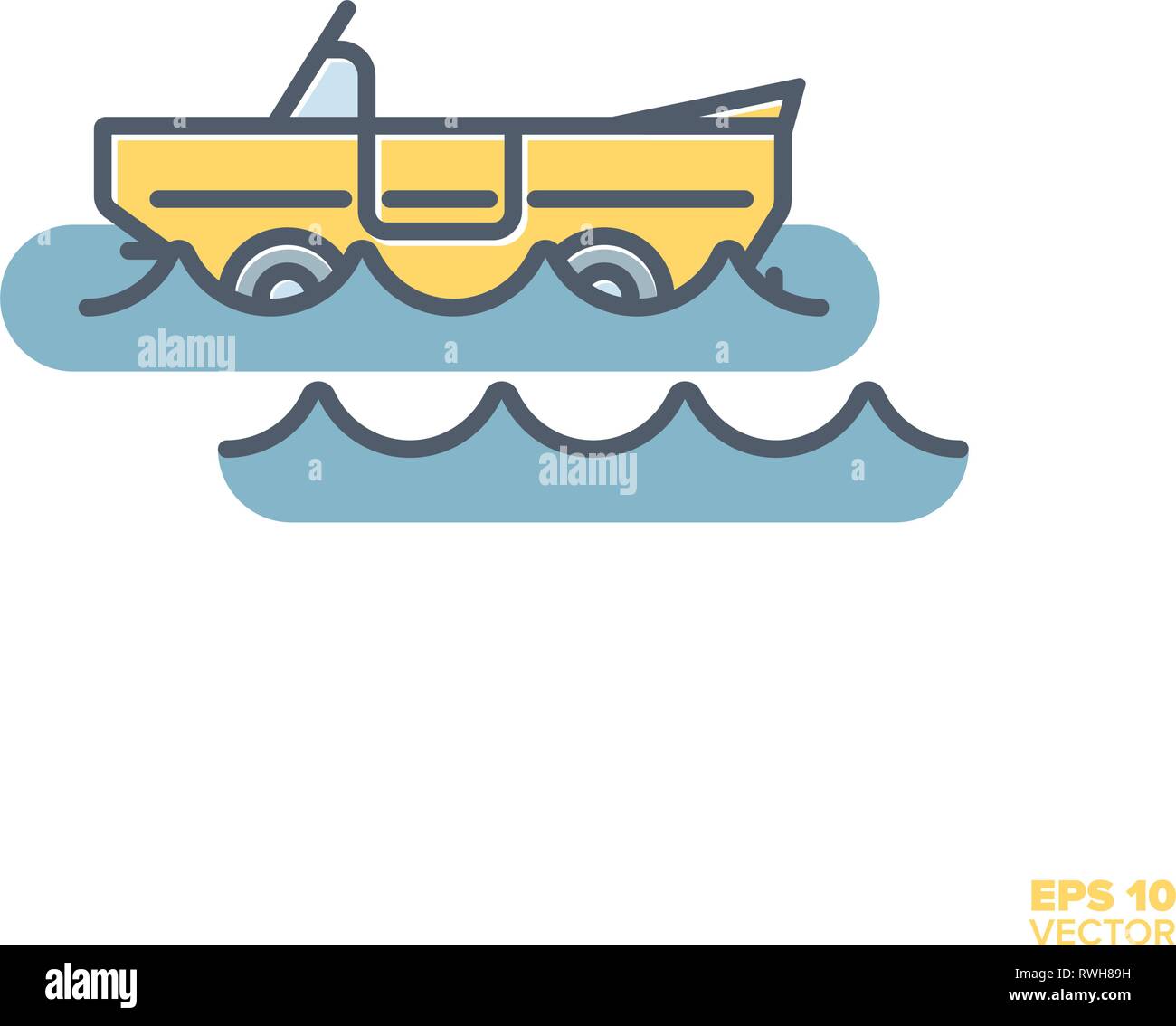 Auto Anfibia in acqua riempito line icona illustrazione vettoriale Illustrazione Vettoriale