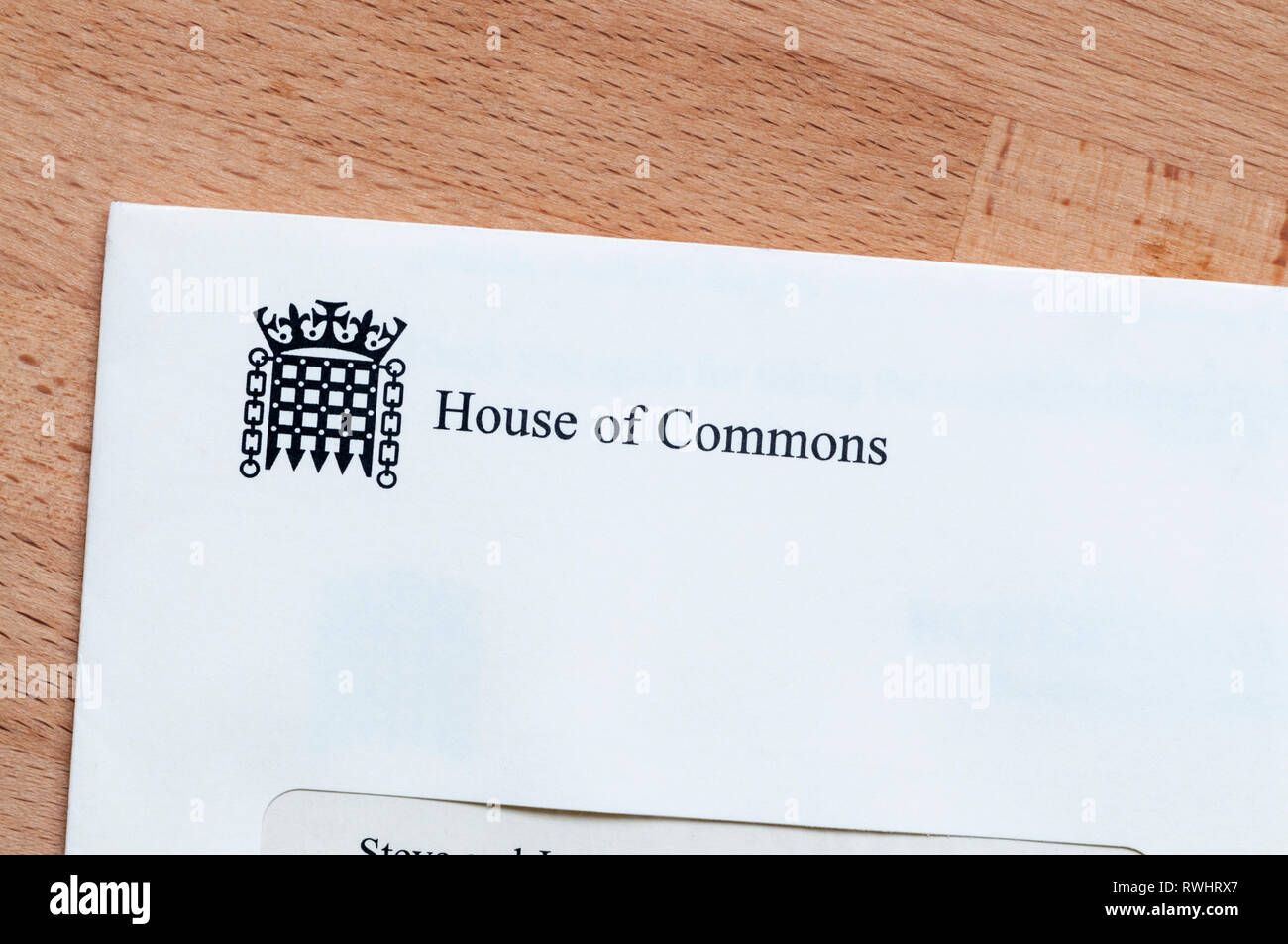 Una lettera dalla House of Commons. Foto Stock