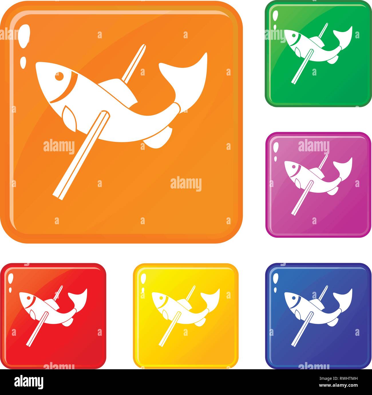 Pesca set di icone a colori del vettore Illustrazione Vettoriale