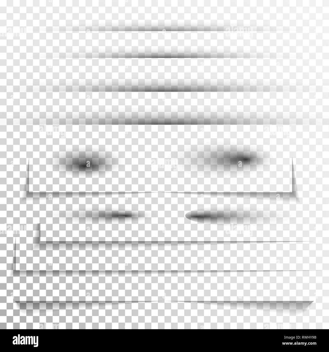 Trasparente carta realistico effetto ombra set. Banner Web. Ombra per la pubblicità e il messaggio promozionale isolato su sfondo trasparente. Illustrazione Vettoriale