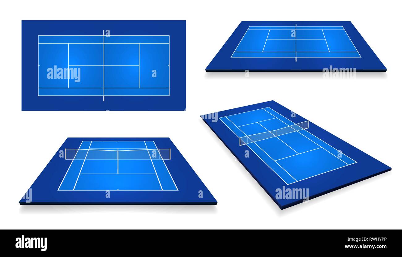 Campo da tennis . Vista superiore e diversa prospettiva, eps10 vettore. Illustrazione Vettoriale