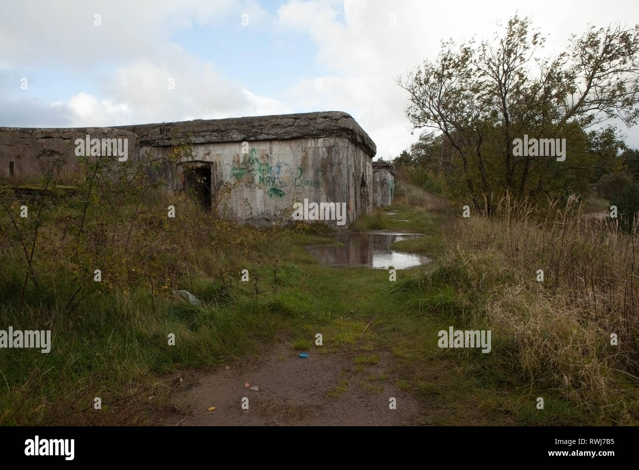 Abbandonata la Costa fortificazioni dalla ex Unione Sovietica base militare, Liepaja, Karosta, Lettonia Foto Stock