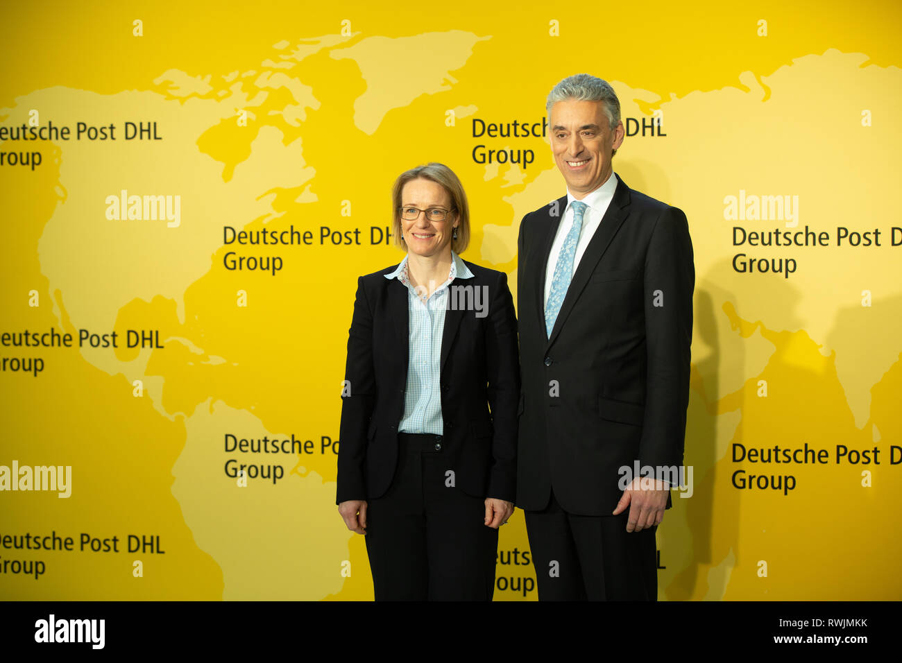 Bonn, Germania, 7 marzo 2019, Deutsche Post DHL Group, bilancio news conferenza: CFO Melanie Kreis e CEO Frank Appel. Credito: Juergen schwarz/Alamy Live News Foto Stock