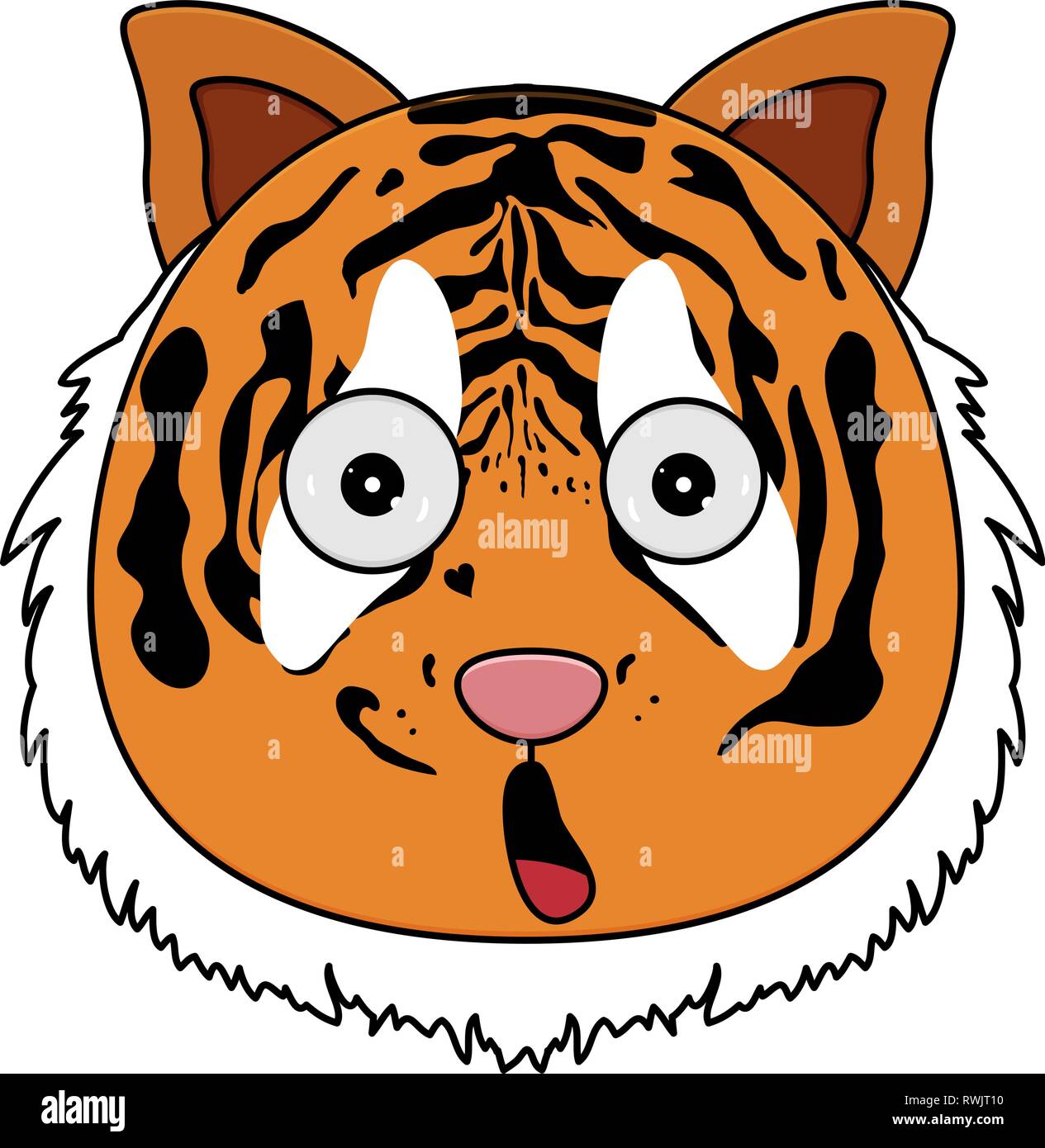 Testa di tiger in stile cartoon. Kawaii animale. Illustrazione Vettoriale
