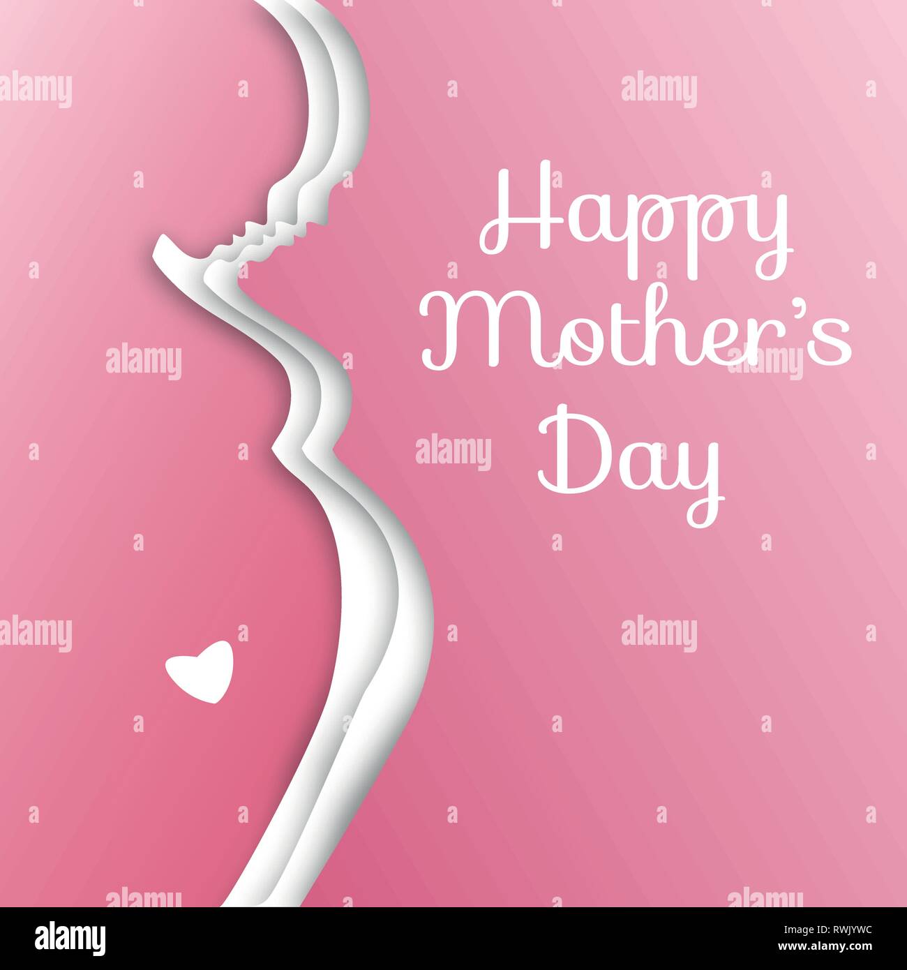 Donna incinta silhouette. Acquerello silhouette di donna bianca con contorni. Felice Festa della mamma modificabile del modello di saluto con la trama della carta sullo sfondo Illustrazione Vettoriale