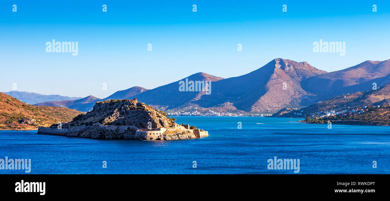 Vista panoramica di Spinalonga, Creta, Grecia Foto Stock