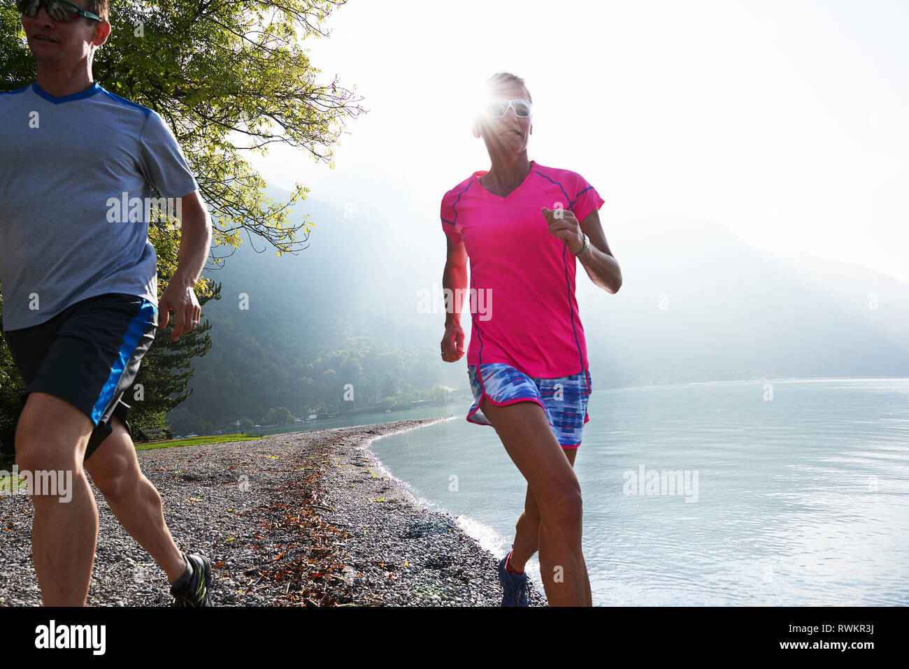 Per chi ama fare jogging in esecuzione da Lac d'Annecy, Annecy, Francia Foto Stock