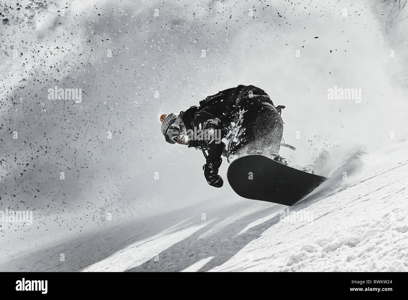 Sciatore maschio swerve SCI ALL MOUNTAIN, Alpe-d'Huez, Rhone-Alpes, Francia Foto Stock