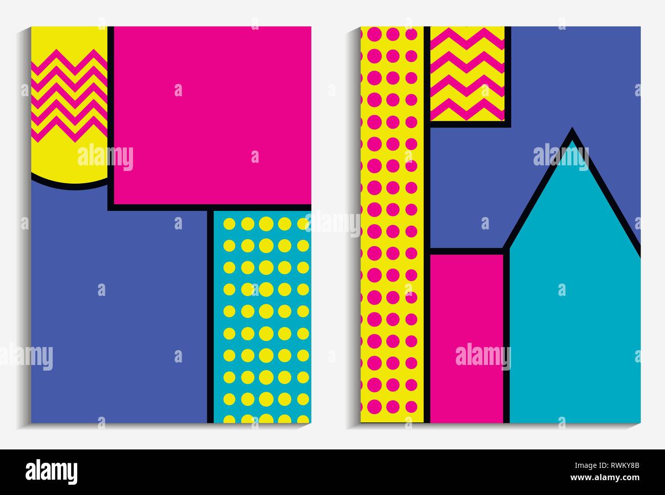 Memphis set di poster. Elementi geometrici nello stile di 80s. Illustrazione Vettoriale Illustrazione Vettoriale