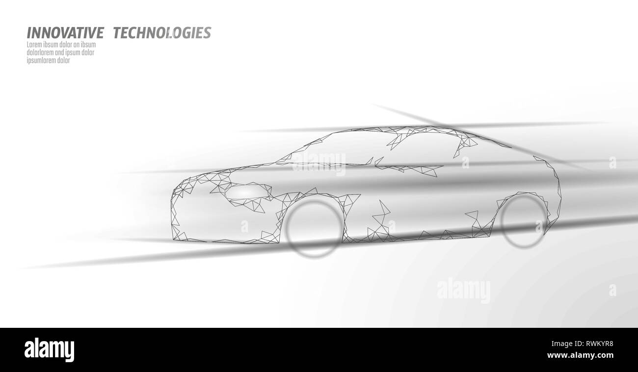 Bassa poli auto sportive su sfondo scuro. Alta velocità autostrada automobile innovativa tecnologia 3D render. Bianco nero ray triangolo concetto geometrico Illustrazione Vettoriale