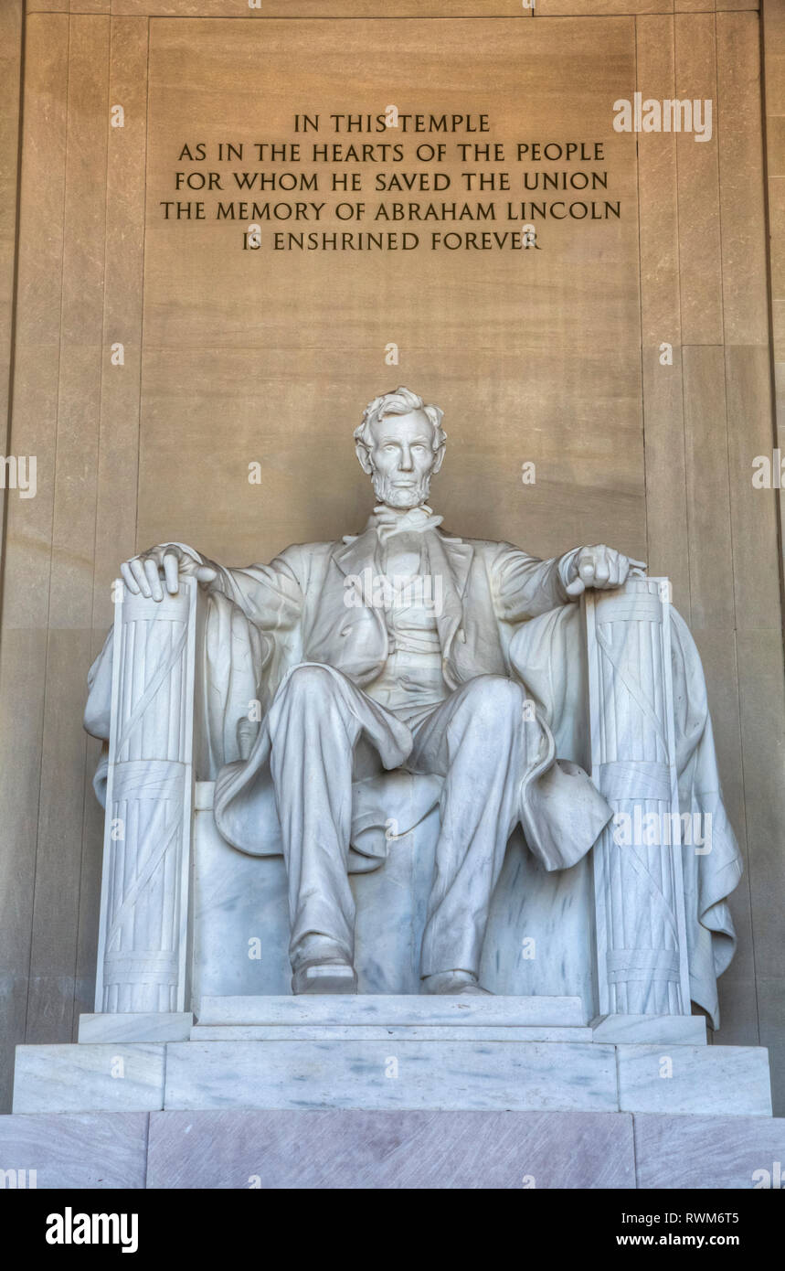 Statua di Abraham Lincoln, il Lincoln Memorial, Washington D.C., Stati Uniti d'America Foto Stock