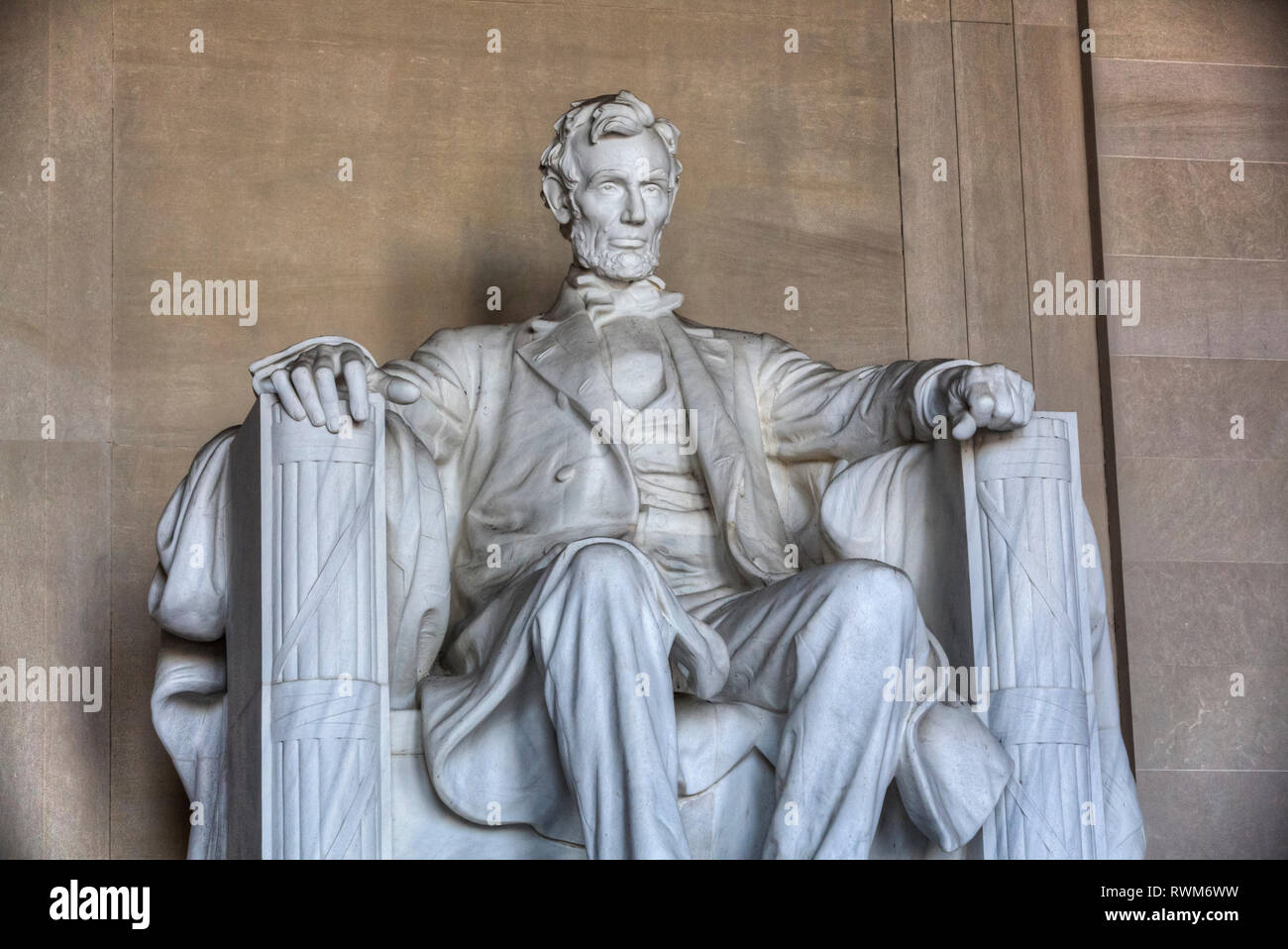 Statua di Abraham Lincoln, il Lincoln Memorial, Washington D.C., Stati Uniti d'America Foto Stock