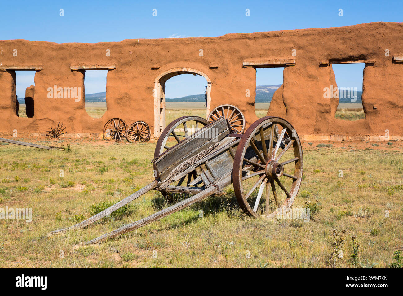 Rovine del trasporto Corral, Fort Unione Monumento Nazionale; Nuovo Messico, Stati Uniti d'America Foto Stock