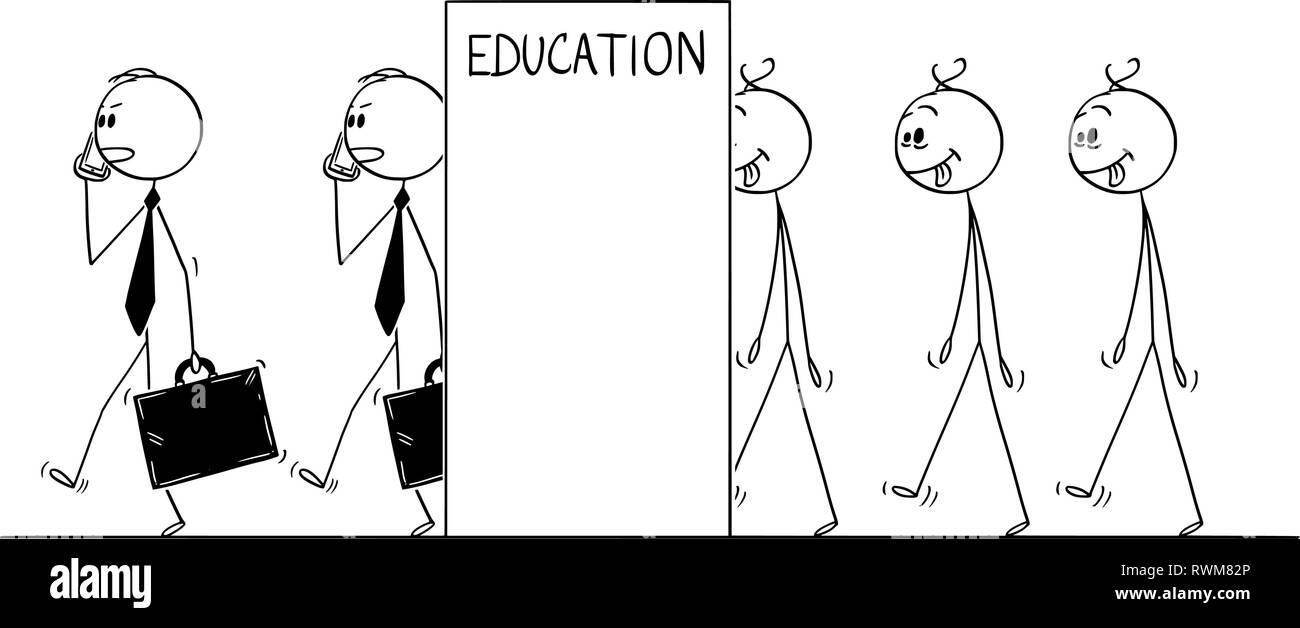Cartoon della linea di Sordo uomini trasformando a imprenditori, il concetto di istruzione Illustrazione Vettoriale
